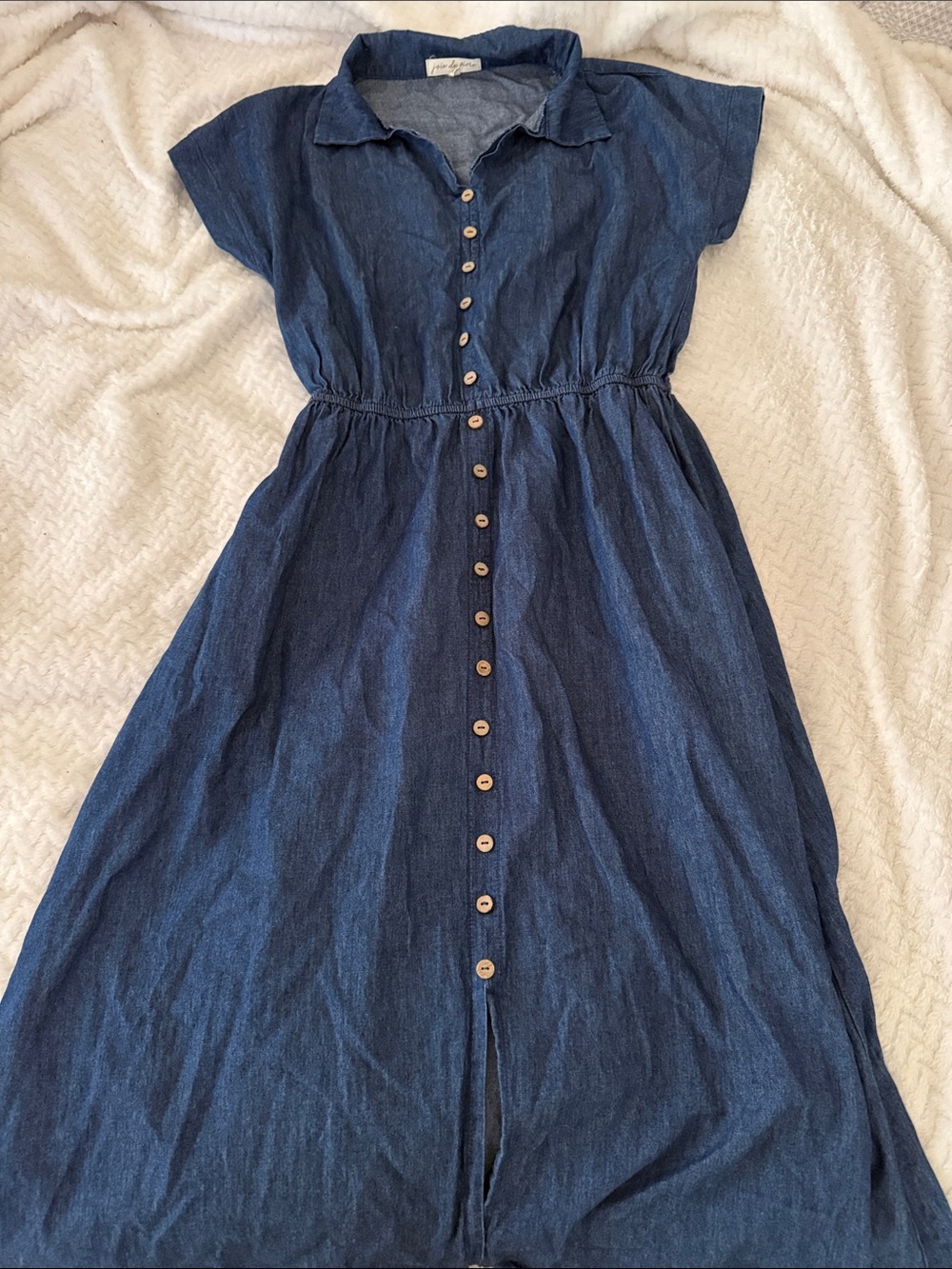 Button-Front Denim Midi Dress - Navy